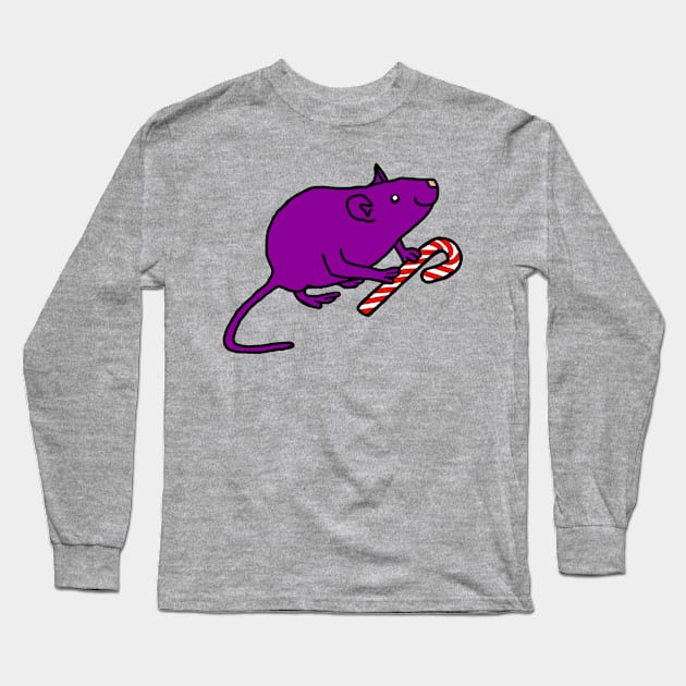 Purple Rat holding Candy Cane at Christmas Long Sleeve T-Shirt by ellenhenryart